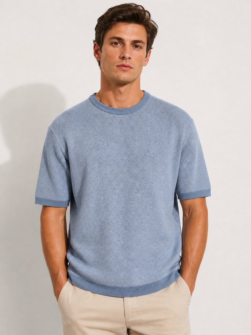 🆕️Thomas Sterling London New York Men’s XL Blue Knit Sweater Tee Luxury Short